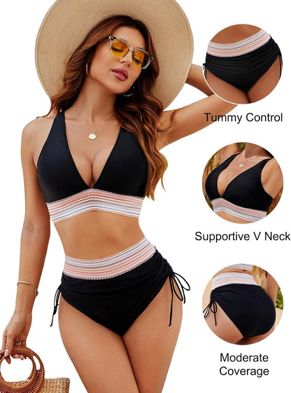 🔥 49% KORTING – 2025 Hoge Taille Tummy Control Kleurblok Bikini Set
