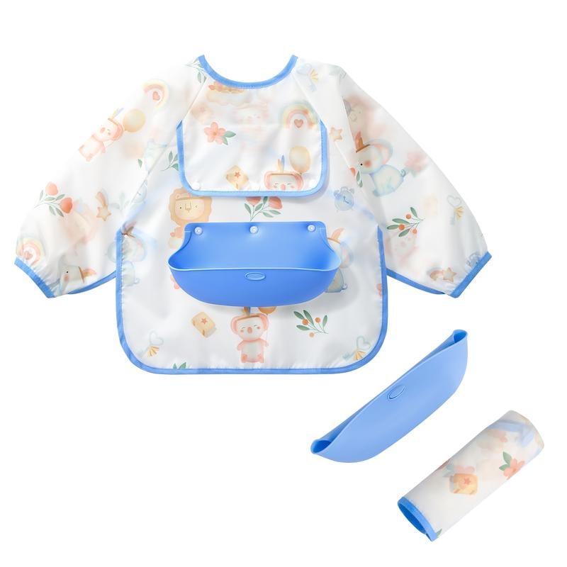 👶Baby Long Sleeve Bib with Silicone Catch Pocket