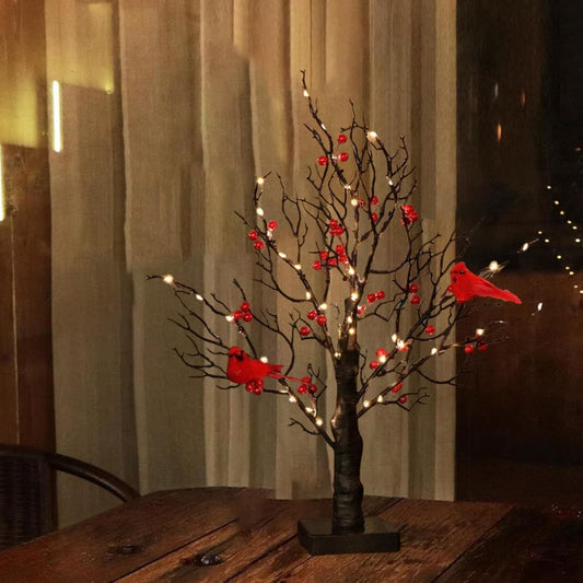 Cardinal Tabletop LED Tree Light with Red Berries