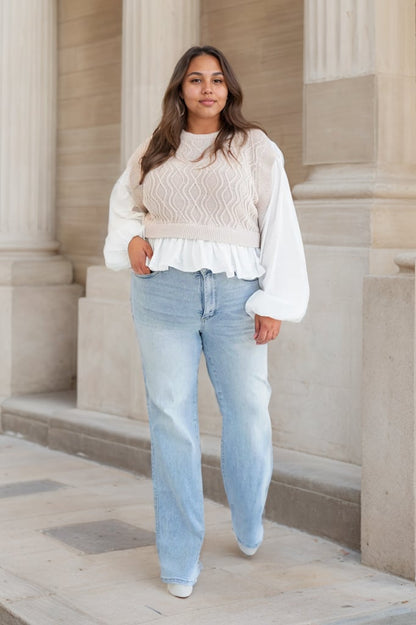 🏆LAST DAY SALE 50% OFF💥 Vintage Wash Plus-Size Jeans -Stretchy, Straight Leg & Butt-Lifting Fit