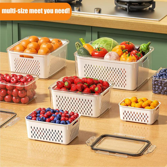🏠🍱 Household Transparent Plastic Food Storage Box - Including Drain Basket 🧺