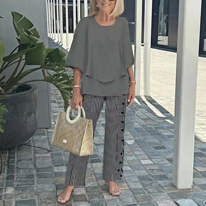 🔥Women's round neck short sleeve top with floral print pants casual suit（🛩️Home delivery）