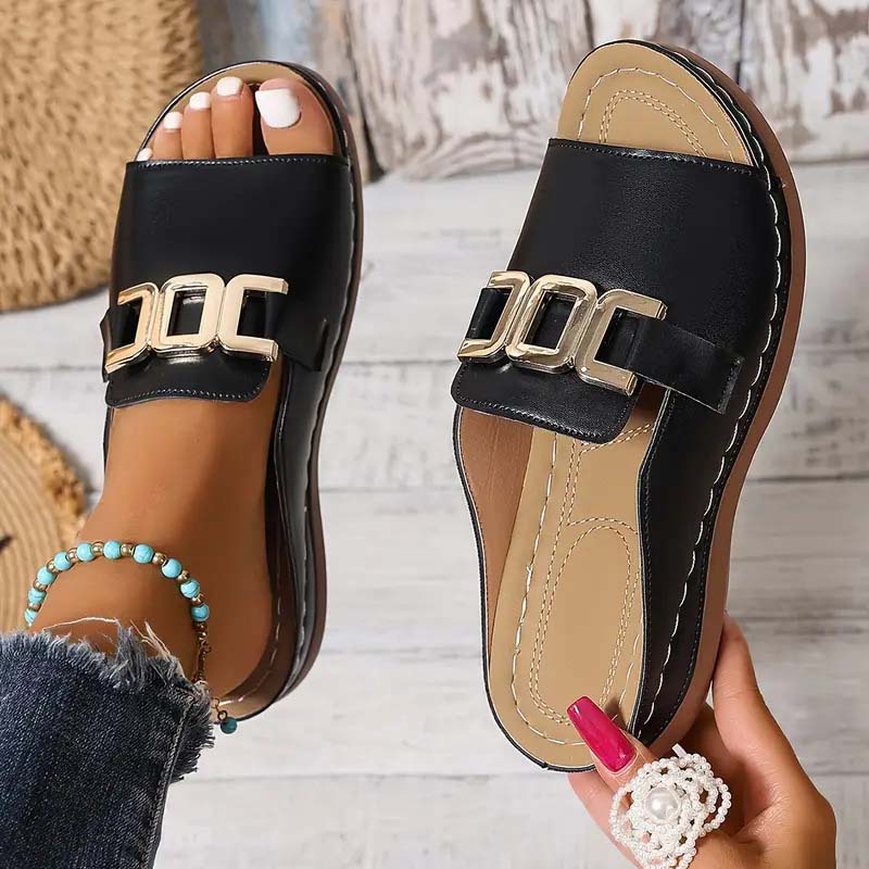💞Metal buckle thick-soled wedge-heeled peep-toe sandals