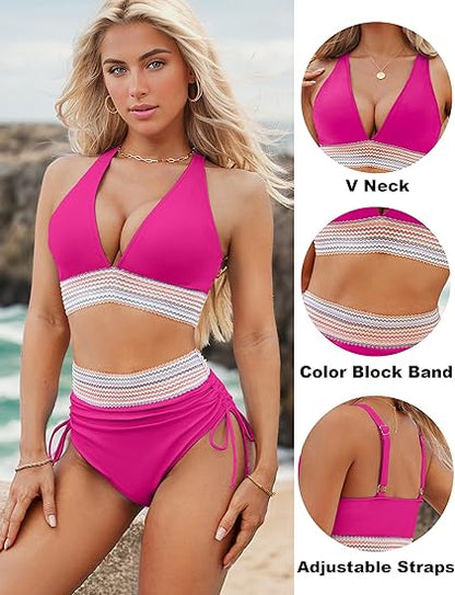 🔥 49% KORTING – 2025 Hoge Taille Tummy Control Kleurblok Bikini Set