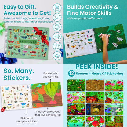 🔥LAST DAY 60% OFF - 🦋 Hello Bugs Sticker Book Activity for Kids 🐞 (over 500 stickers!)