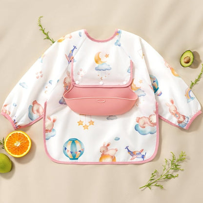👶Baby Long Sleeve Bib with Silicone Catch Pocket