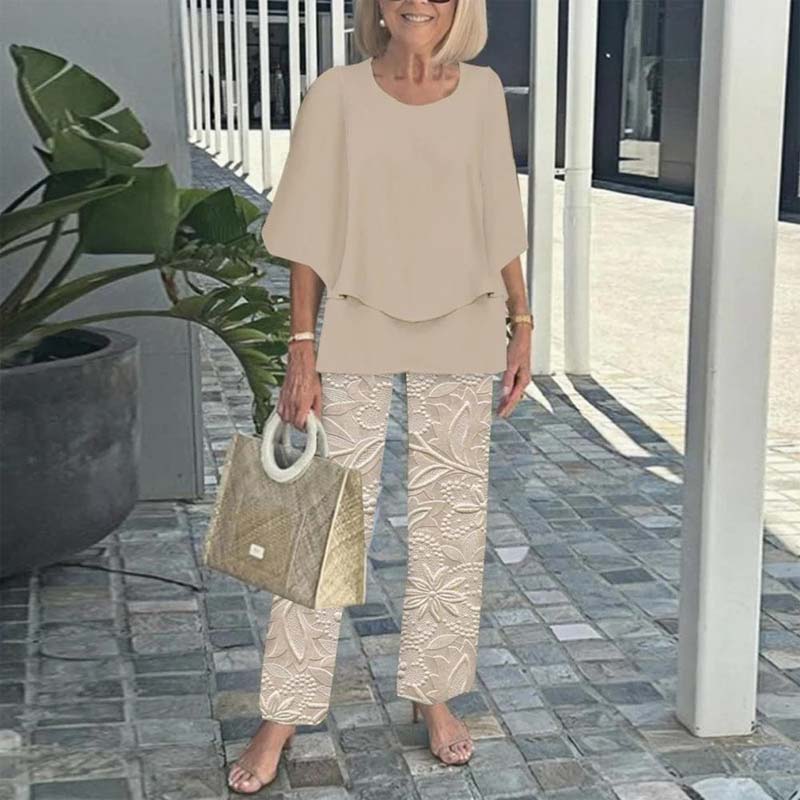 🔥Women's round neck short sleeve top with floral print pants casual suit（🛩️Home delivery）