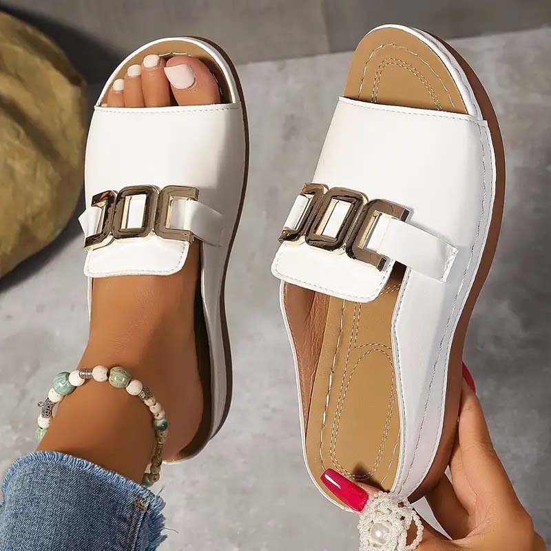 💞Metal buckle thick-soled wedge-heeled peep-toe sandals