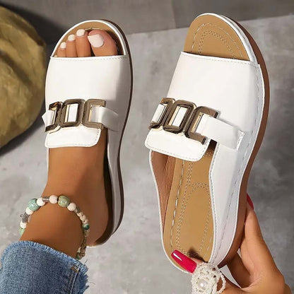 💞Metal buckle thick-soled wedge-heeled peep-toe sandals