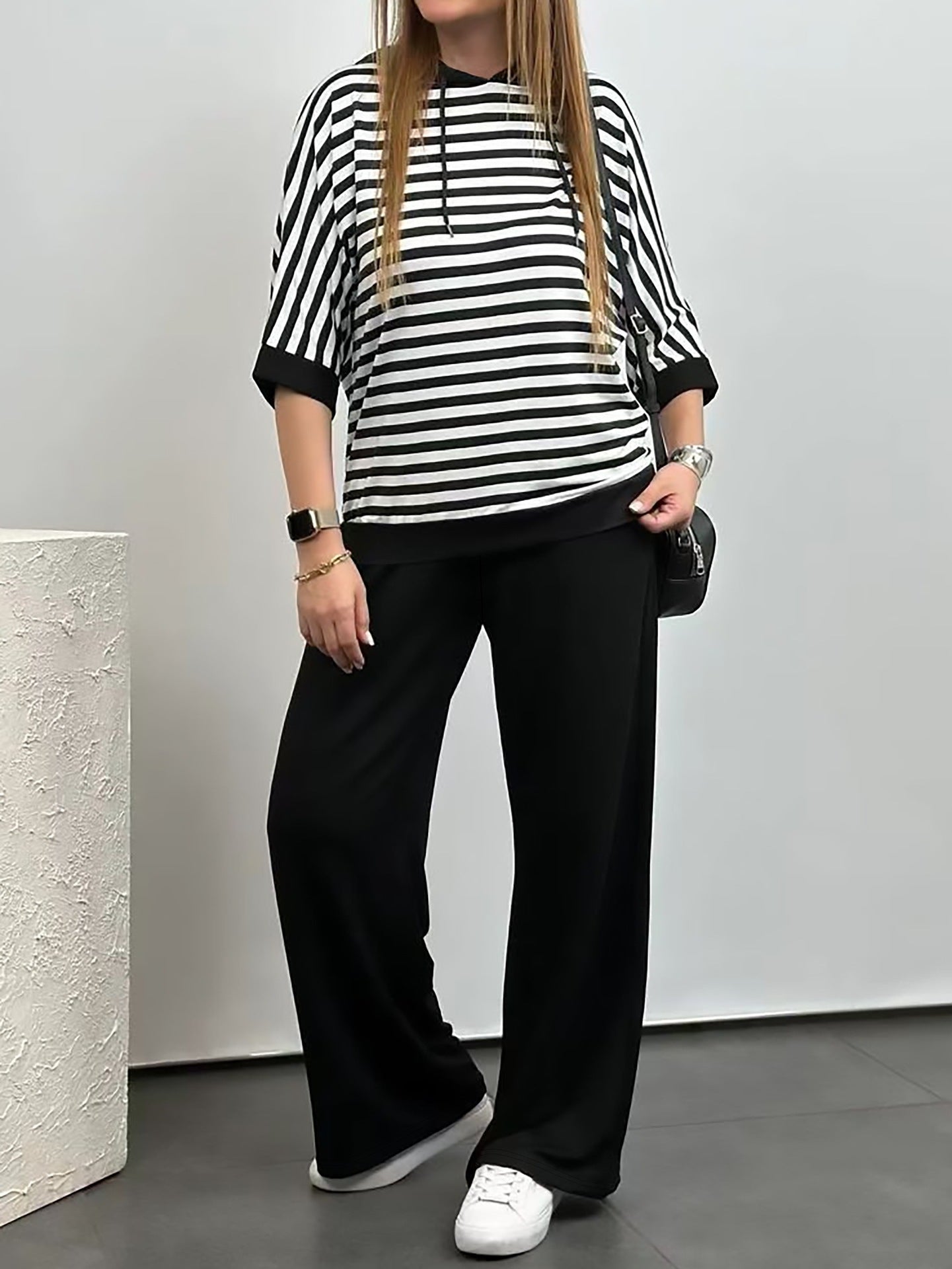 Limited time - 50% off💥Women's striped top and solid color pants set (🔥free shipping to home)