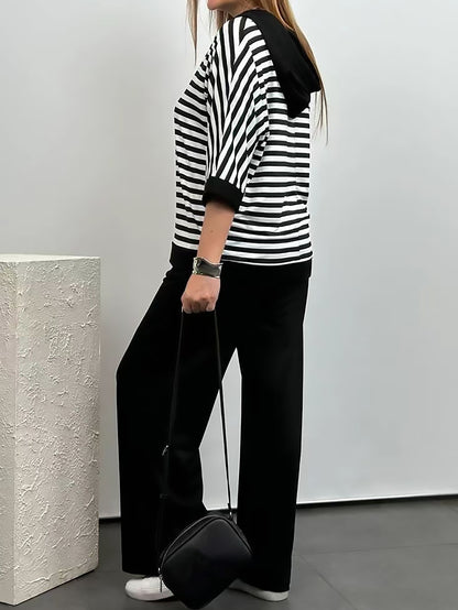 Limited time - 50% off💥Women's striped top and solid color pants set (🔥free shipping to home)