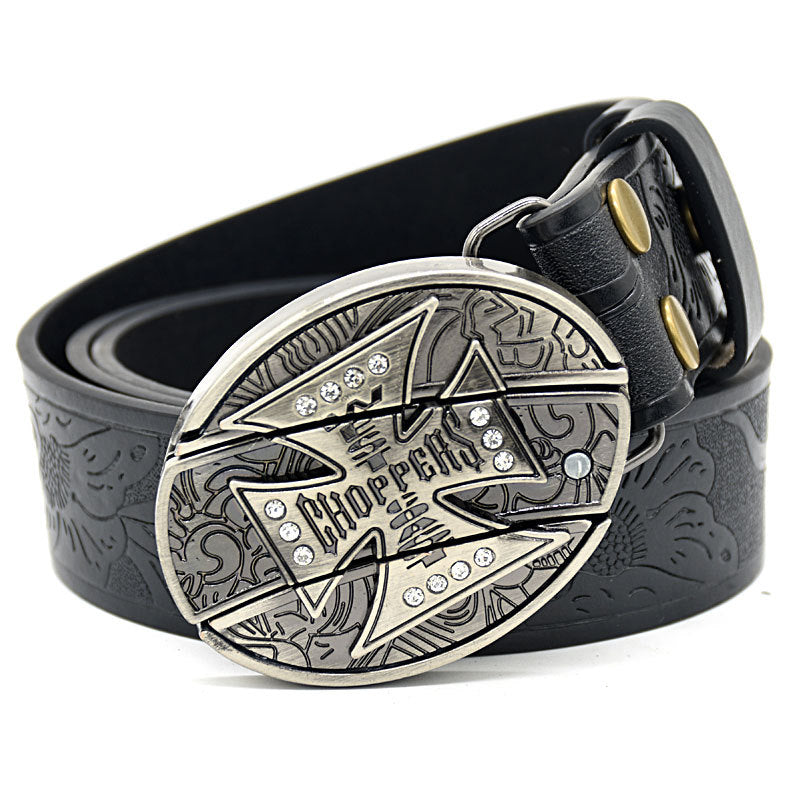 🤠 Embossed Tiger + Knife Buckle Belt ⚔️