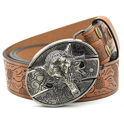 🤠 Embossed Tiger + Knife Buckle Belt ⚔️