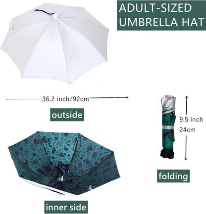 36" Diameter Fishing Umbrella Hat Folding Adjustable Sun Rain Cap