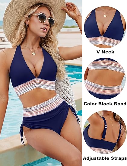 🔥 49% KORTING – 2025 Hoge Taille Tummy Control Kleurblok Bikini Set