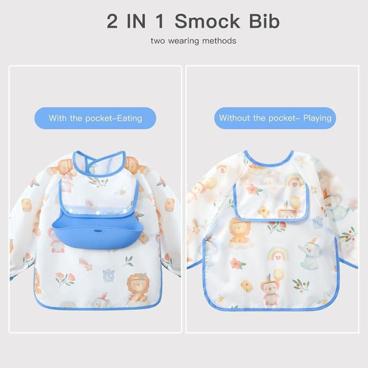 👶Baby Long Sleeve Bib with Silicone Catch Pocket