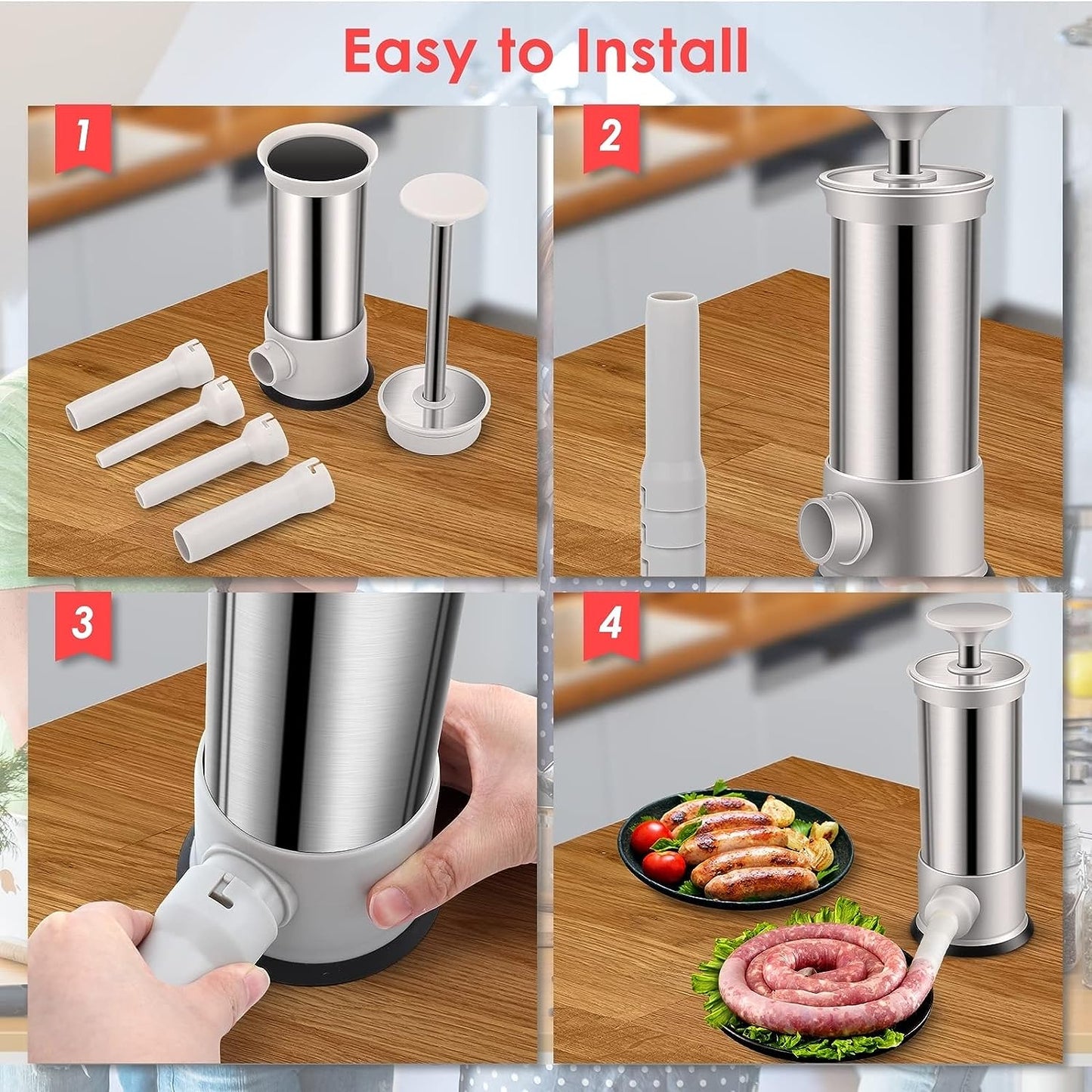 🌭Sausage Stuffer with 4 Different Sizes Stuffing Tubes