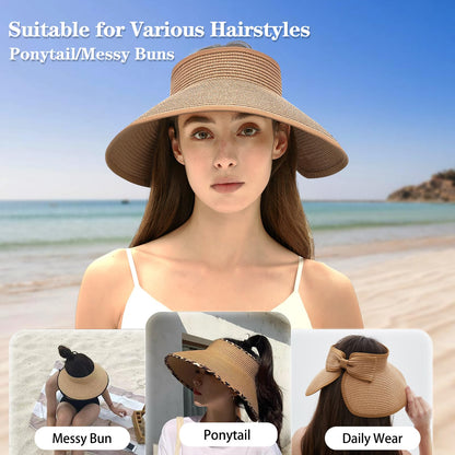 🌞  Foldable Open-Top Straw Sun Hat