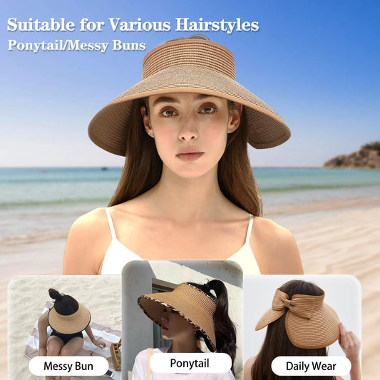 🌞  Foldable Open-Top Straw Sun Hat