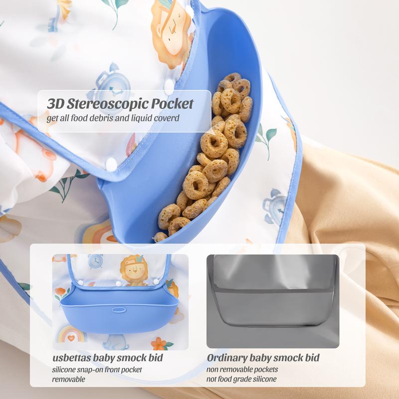 👶Baby Long Sleeve Bib with Silicone Catch Pocket