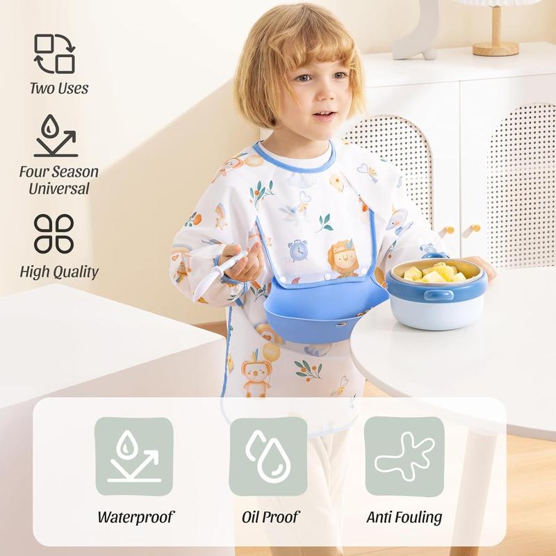 👶Baby Long Sleeve Bib with Silicone Catch Pocket
