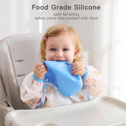 👶Baby Long Sleeve Bib with Silicone Catch Pocket