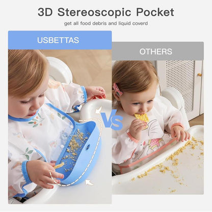 👶Baby Long Sleeve Bib with Silicone Catch Pocket