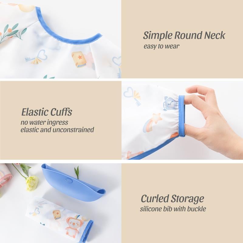 👶Baby Long Sleeve Bib with Silicone Catch Pocket