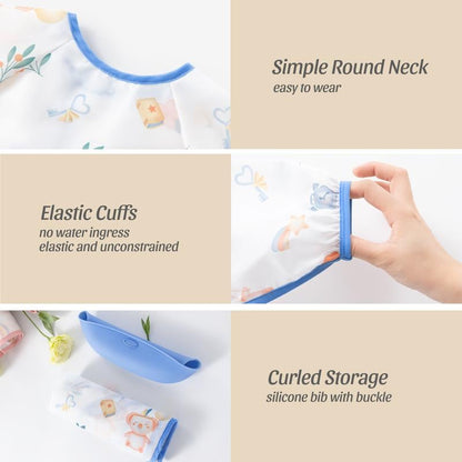 👶Baby Long Sleeve Bib with Silicone Catch Pocket