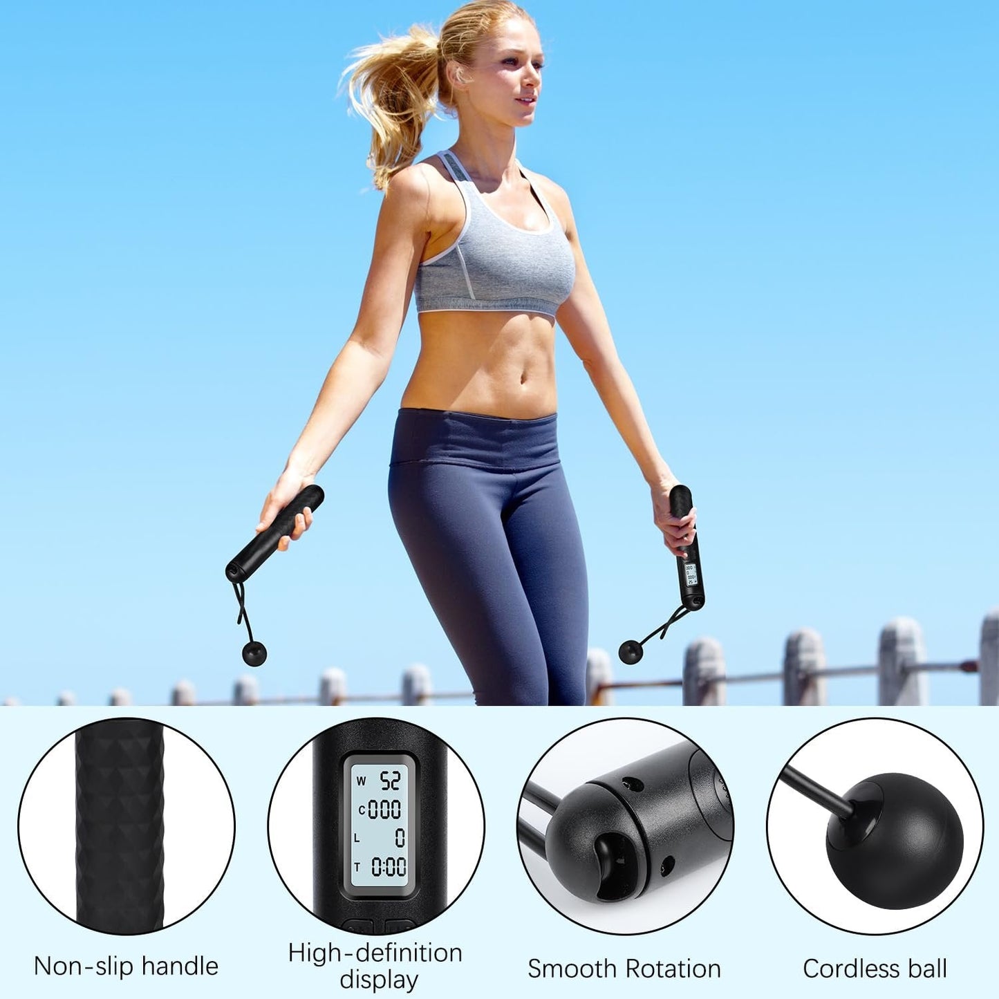 Skipping Rope with Counter, Cordless Jump Rope, Smart Weighted Jump Rope