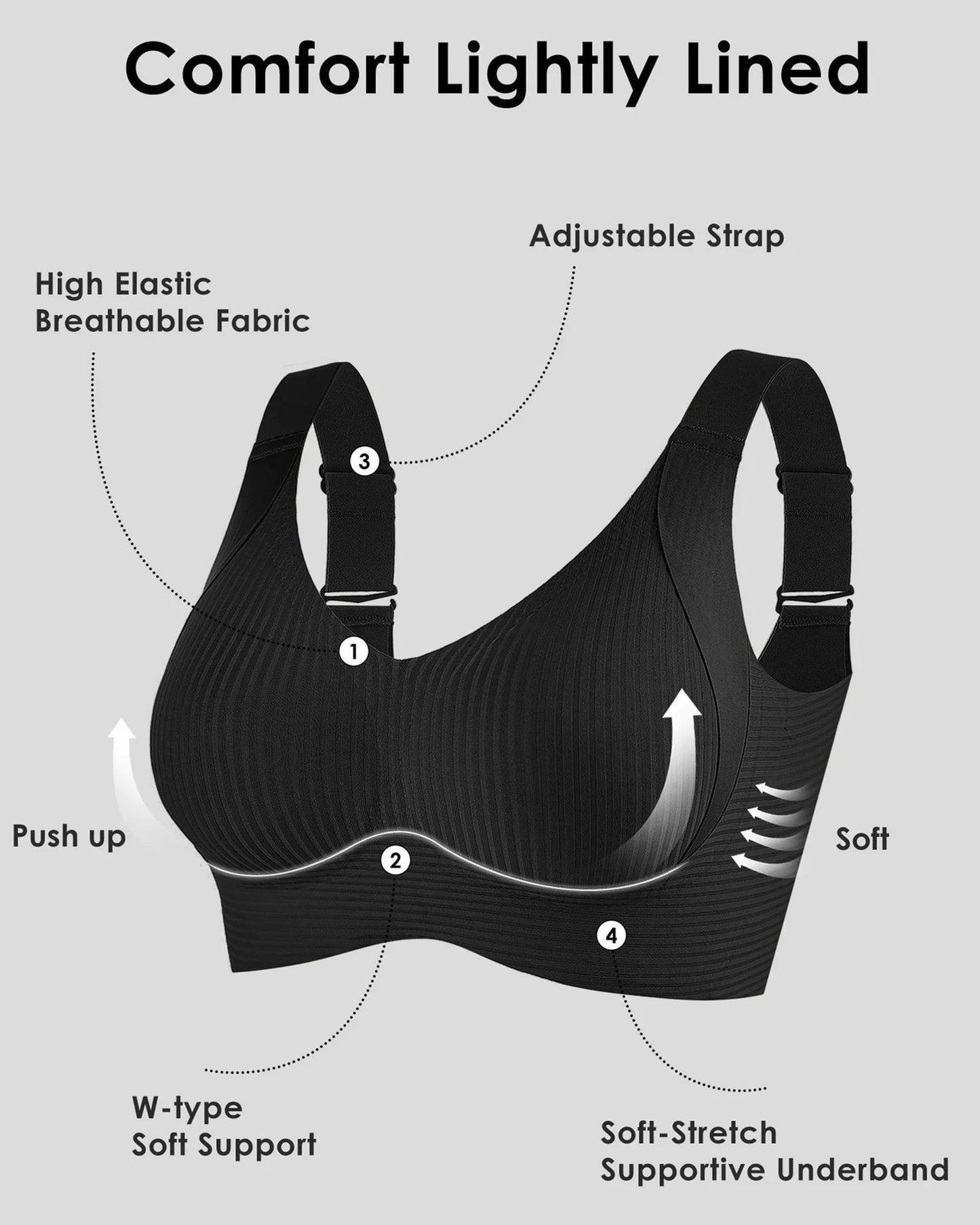 🔥Spring Sale 49% Off - Ribbed Push Up Adjustable Wireless Bra for Women