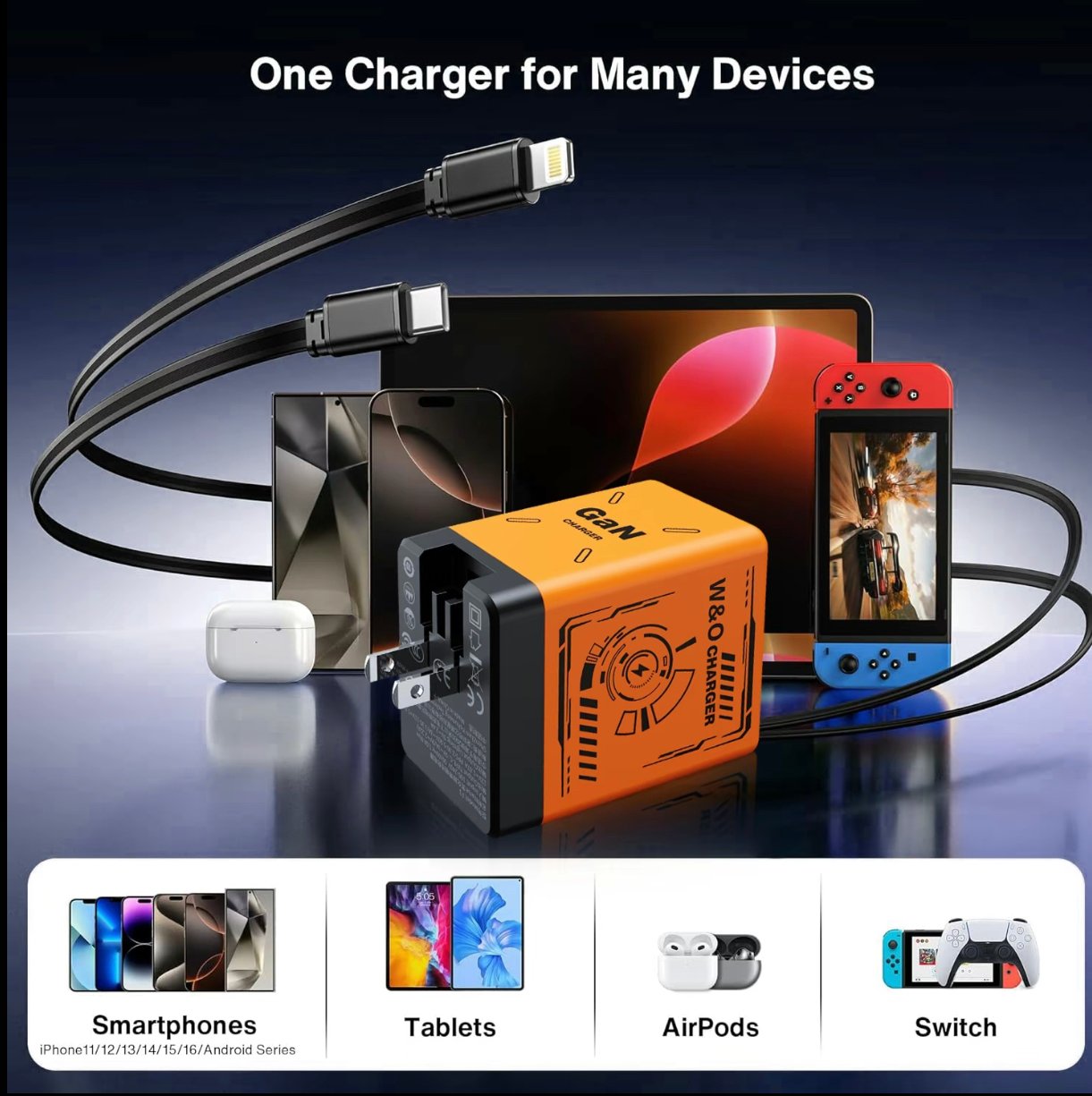⏰Limited stock!🔥120W GaN Super Fast Charger with 2-in-1 Cables!